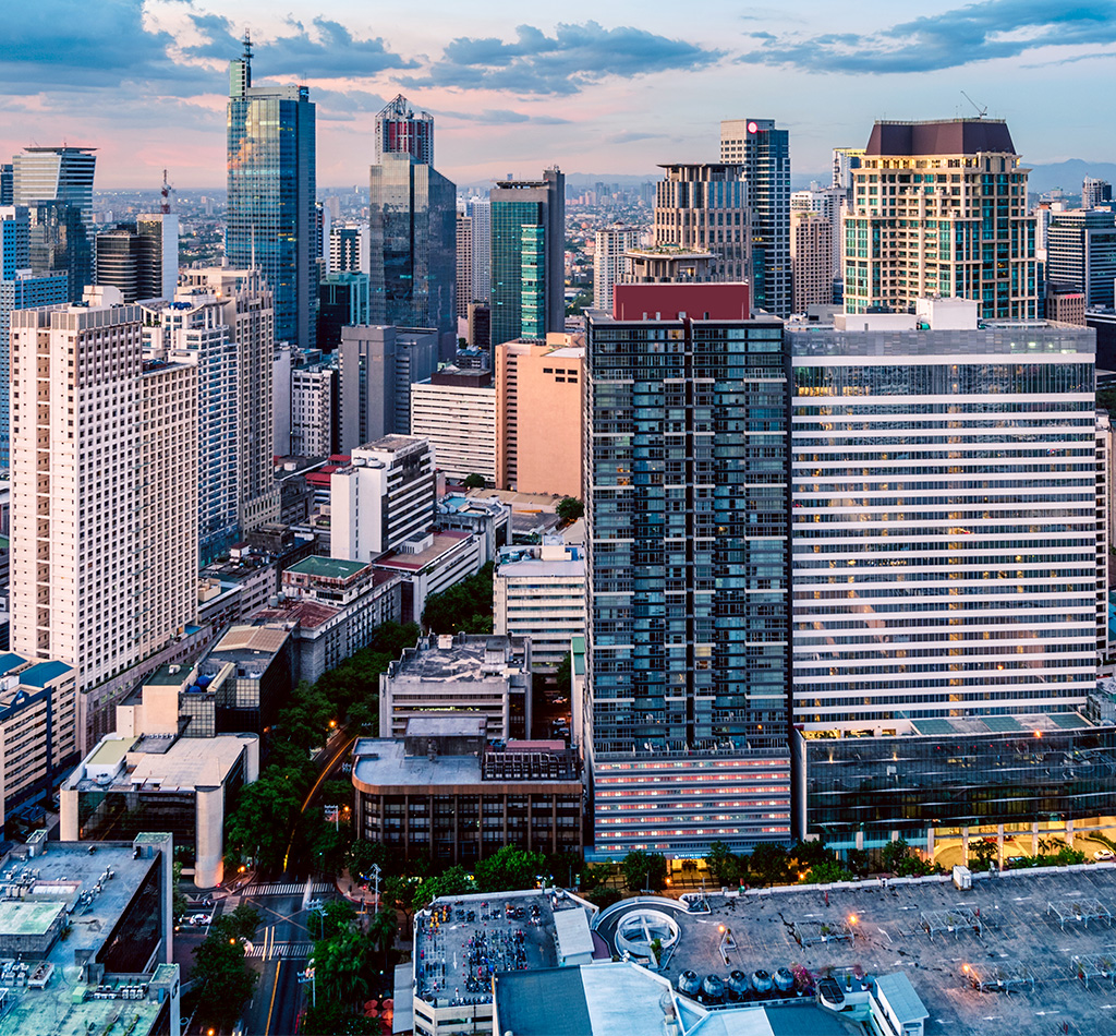 Elevated view of Makati, the business district of Metro Manila.