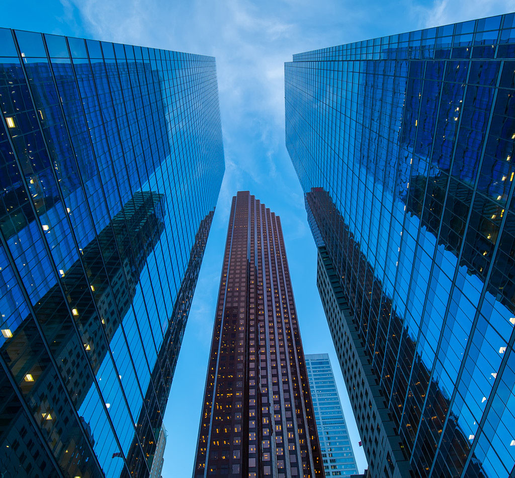Scenic downtown Toronto's financial district skyline near Bay and King intersection.
